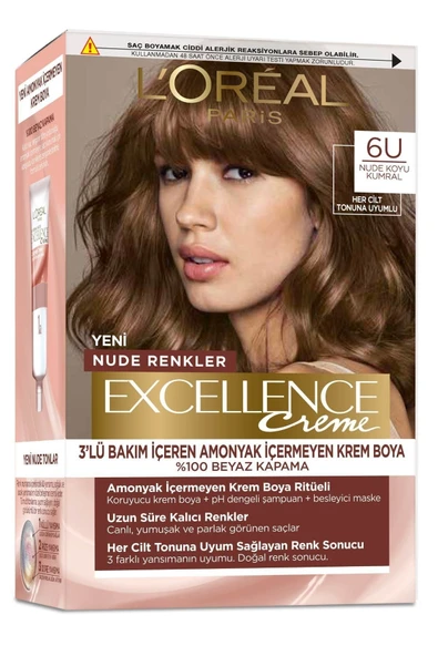 L'Oreal Excellence Nude Renkler Saç Boyası - 6U Nude Koyu Kumral - 2