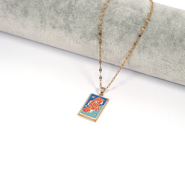 Çelik Kolye İkizler Burcu Altın Kaplama - K-143 - 3