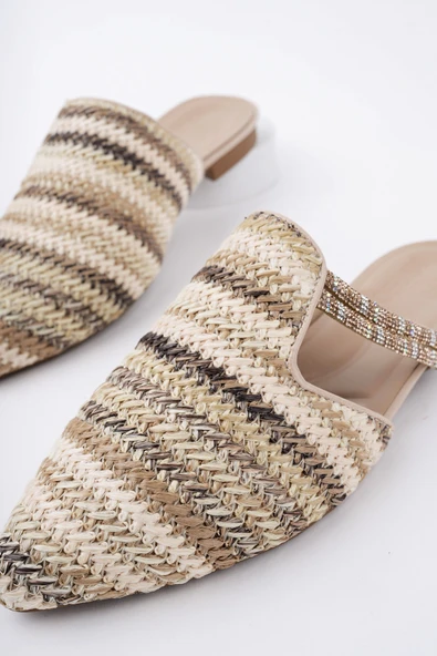 Muggo JAYLİN Önü Kapalı Kadın Taşlı Günlük Hasır Terlik - 11