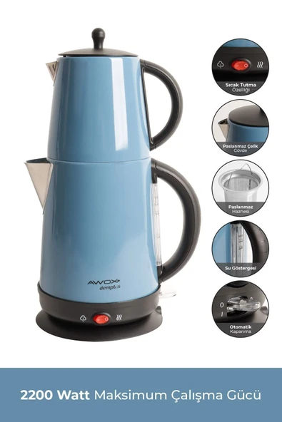 AWOX Mavi Demplus Elektrikli Mavi Renkli Çelik Çay Makinesi - 2