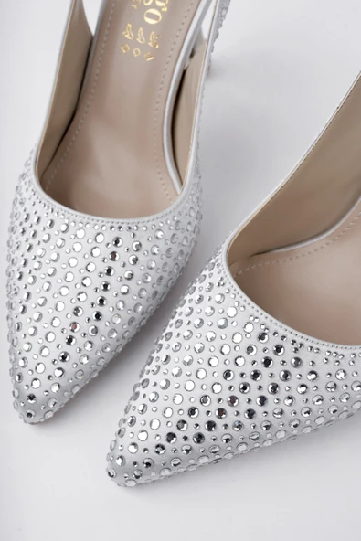 Muggo JİSOO Sivri Burun Taşlı Arkası Açık Klasik Topuklu Kadın Abiye Ayakkabı - 3