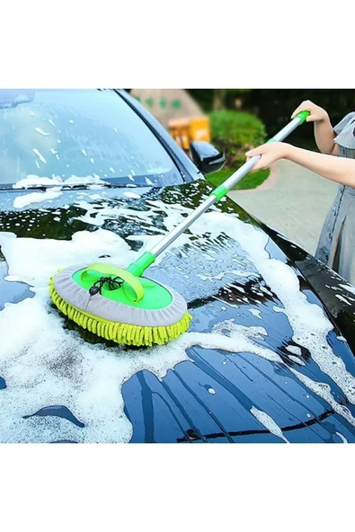 Mikrofiber Çok Fonksiyonlu Teleskopik Sopalı Oto Araba Yıkama Temizleme Fırçası Mopu - 2