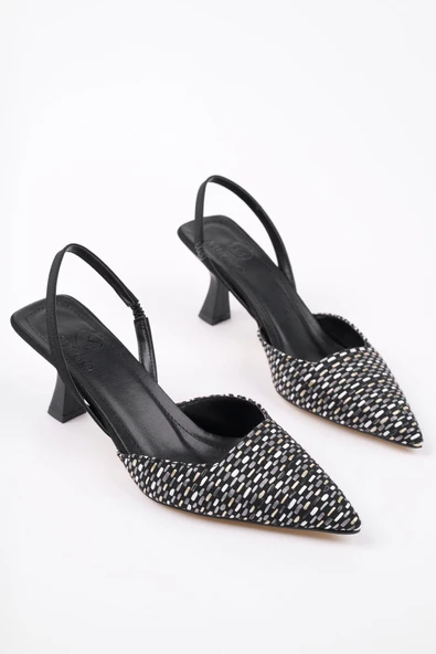 Muggo LOUVRE Sivri Burun Arkası Açık Lastikli Hasır Kadın Günlük Topuklu Terlik - 9