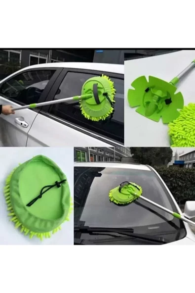 Mikrofiber Çok Fonksiyonlu Teleskopik Sopalı Oto Araba Yıkama Temizleme Fırçası Mopu - Resim 3