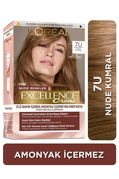 L'Oreal Paris Excellence Creme Nude Renkler Saç Boyası - 7U Nude Kumral