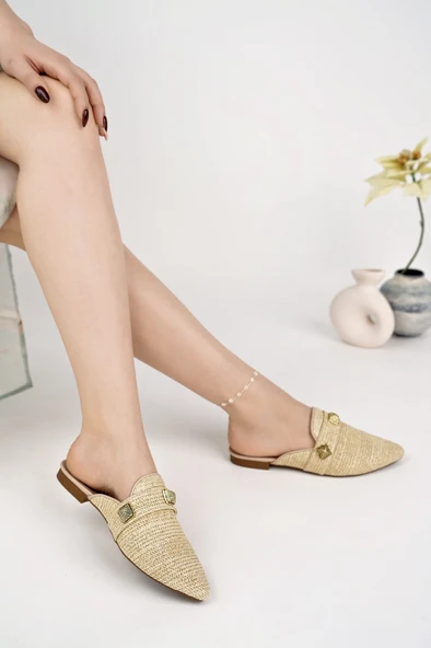 Muggo KENDAL Önü Kapalı Kadın Günlük Hasır Terlik - 7