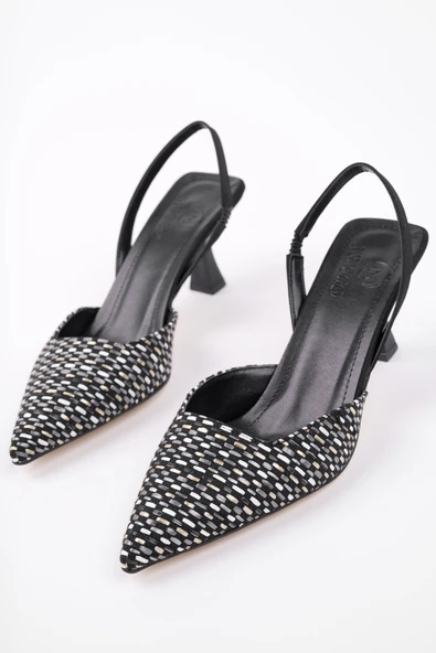 Muggo LOUVRE Sivri Burun Arkası Açık Lastikli Hasır Kadın Günlük Topuklu Terlik - 10