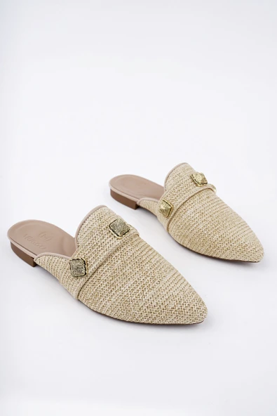 Muggo KENDAL Önü Kapalı Kadın Günlük Hasır Terlik