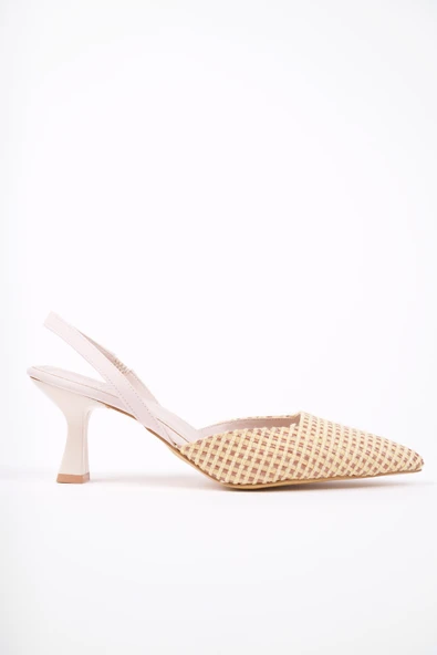 Muggo LOUVRE Sivri Burun Arkası Açık Lastikli Hasır Kadın Günlük Topuklu Terlik - 3