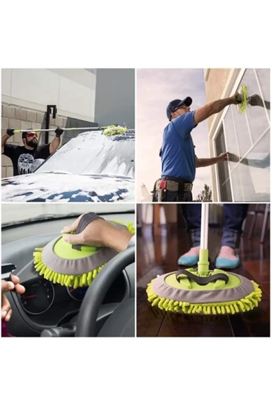 Mikrofiber Çok Fonksiyonlu Teleskopik Sopalı Oto Araba Yıkama Temizleme Fırçası Mopu - Resim 5