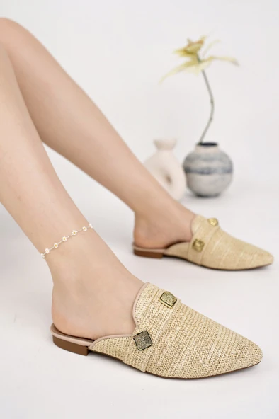 Muggo KENDAL Önü Kapalı Kadın Günlük Hasır Terlik - 6