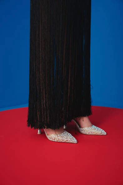 Muggo MARGARET Taşlı Sivri Burun Arkası Açık Lastikli Kadın Klasik Topuklu Ayakkabı - 3