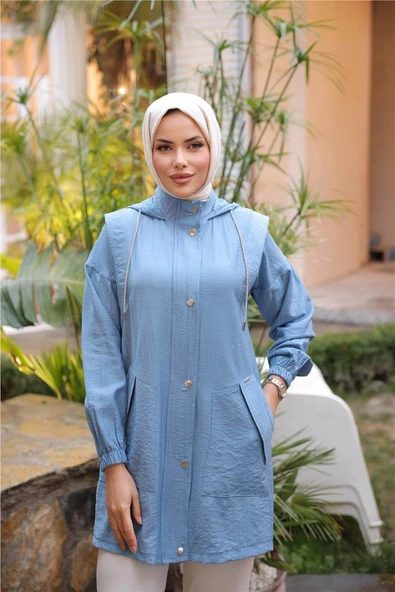 Çıtçıtlı Balıkçı Yaka Yandan Cepli Kap - 71242.006 - İndigo - 5