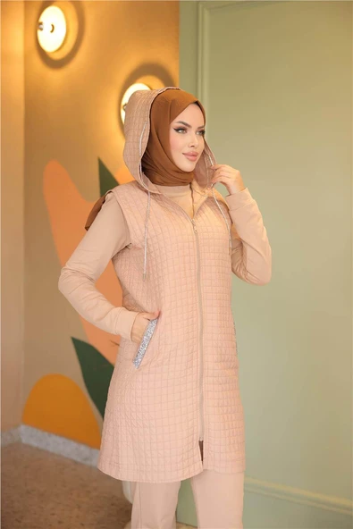 Fermuarlı Kapşonlu Cepli Kapitone Üçlü Takım - 71226.043 - Nescafe - Resim 5