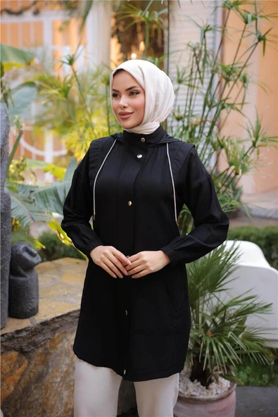 Çıtçıtlı Balıkçı Yaka Yandan Cepli Kap - 71242.003 - Siyah - 5