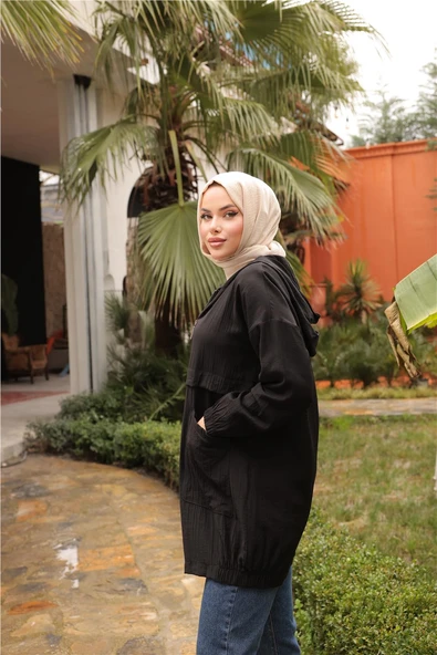 Fermuarlı Cepli Lastikli Kısa Şık Spor Kap - 71247.003 - Siyah - 4