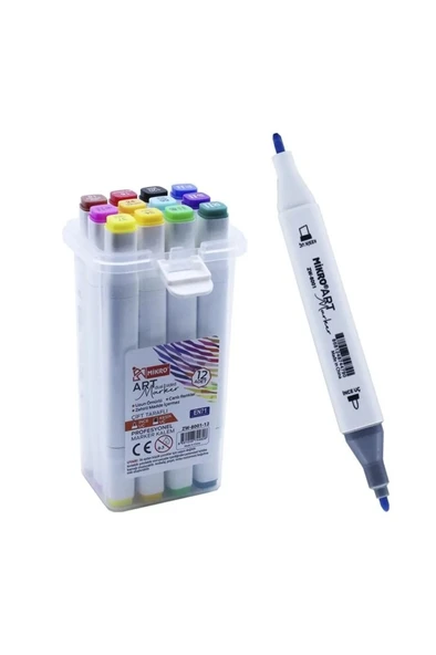 Mikro Çift Uçlu Fosforlu Kalem Art Marker 12 Renk
