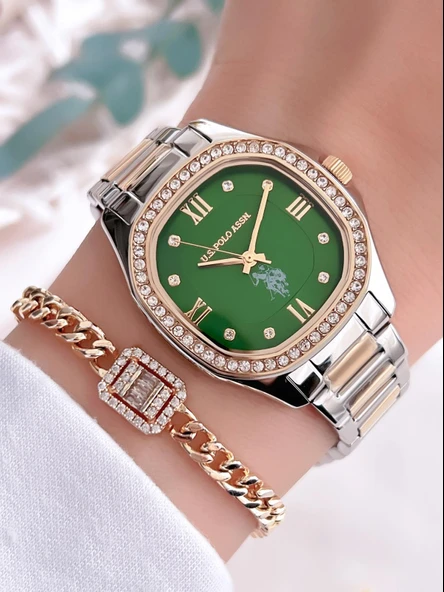 U.S.POLO ASSN Çelik Kordon 5 Atm Suya Dayanıklı Kadın Kol Saati+Bileklik Hediyeli USPA.2088.S04 ürün görseli