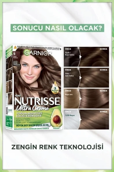 Garnier Nutrisse Yoğun Besleyici Kalıcı Krem Saç Boyası 5 Açık Kahve - Resim 3