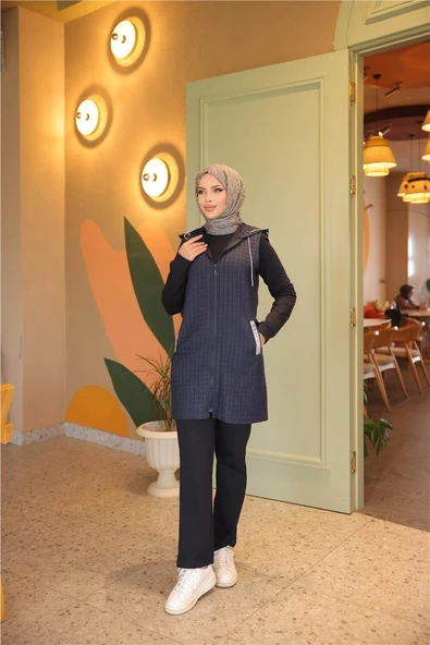 Fermuarlı Kapşonlu Cepli Kapitone Üçlü Takım - 71226.015 - Lacivert ürün görseli