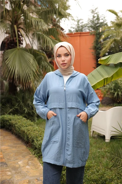 Fermuarlı Cepli Lastikli Kısa Şık Spor Kap - 71247.006 - İndigo