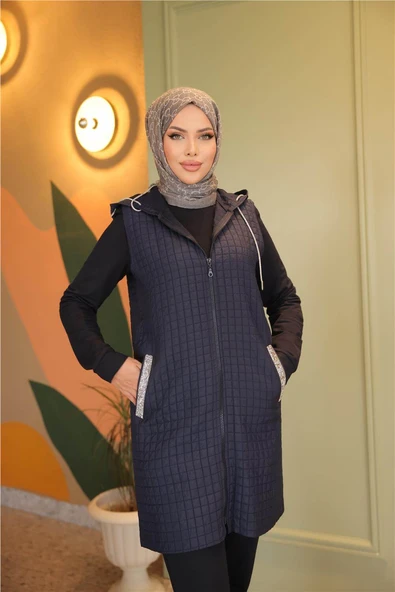 Fermuarlı Kapşonlu Cepli Kapitone Üçlü Takım - 71226.015 - Lacivert - Resim 6