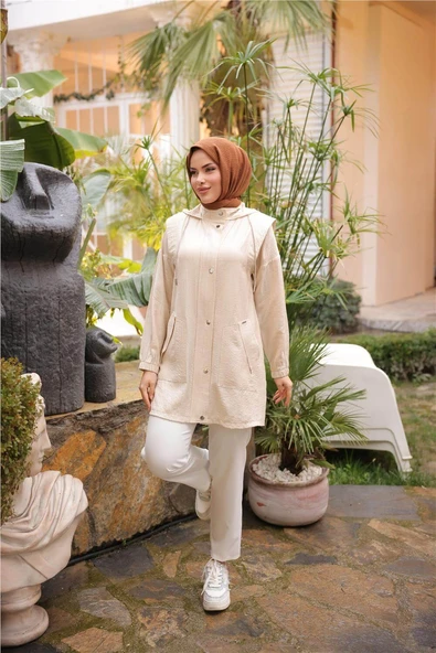 Çıtçıtlı Balıkçı Yaka Yandan Cepli Kap - 71242.026 - Bej - 4