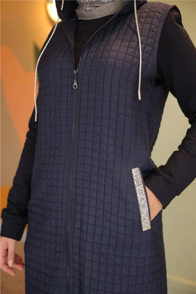 Fermuarlı Kapşonlu Cepli Kapitone Üçlü Takım - 71226.015 - Lacivert - Resim 8