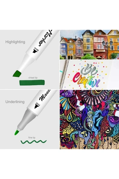 Mikro Çift Uçlu Fosforlu Kalem Art Marker 12 Renk - 3