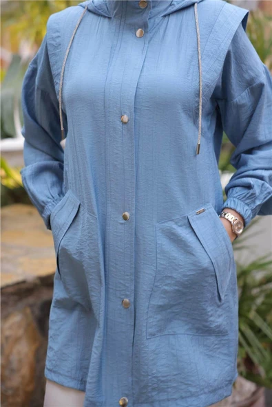 Çıtçıtlı Balıkçı Yaka Yandan Cepli Kap - 71242.006 - İndigo - 6