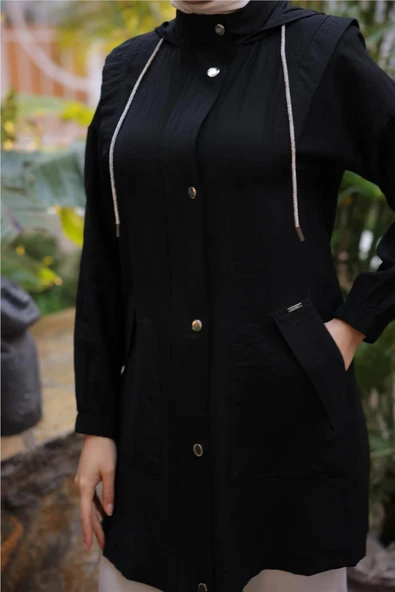 Çıtçıtlı Balıkçı Yaka Yandan Cepli Kap - 71242.003 - Siyah - 6