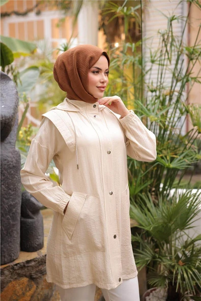 Çıtçıtlı Balıkçı Yaka Yandan Cepli Kap - 71242.026 - Bej - 5