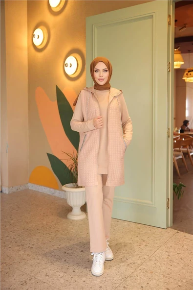 Fermuarlı Kapşonlu Cepli Kapitone Üçlü Takım - 71226.043 - Nescafe - Resim 2