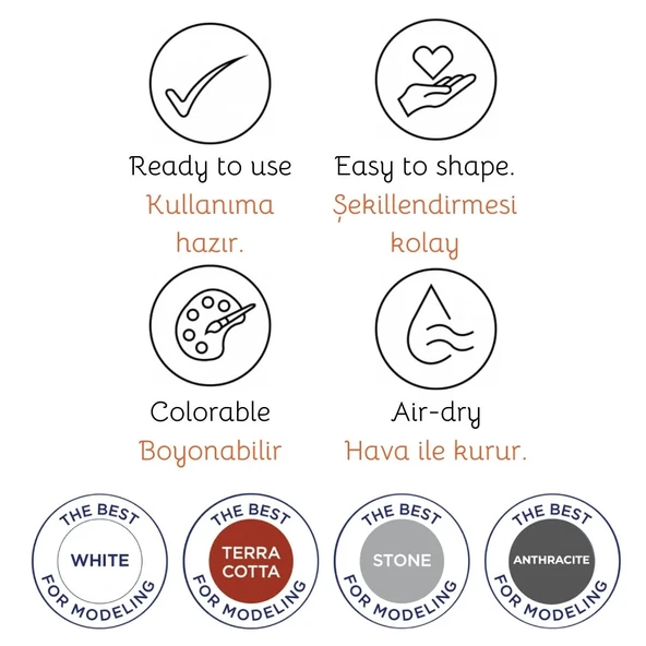 Smarta Bold Modeling Clay 500gr Hava İle Kuruyan Seramik Kili Beyaz / - 3