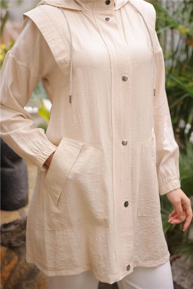 Çıtçıtlı Balıkçı Yaka Yandan Cepli Kap - 71242.026 - Bej - 6