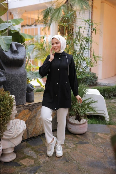 Çıtçıtlı Balıkçı Yaka Yandan Cepli Kap - 71242.003 - Siyah - 2