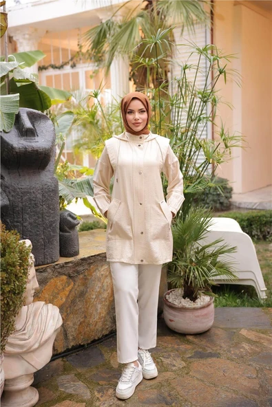 Çıtçıtlı Balıkçı Yaka Yandan Cepli Kap - 71242.026 - Bej - 2