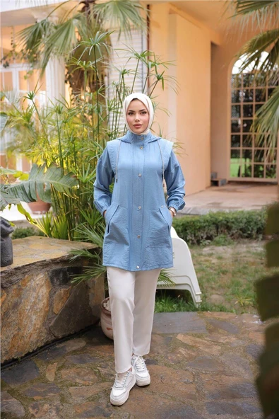 Çıtçıtlı Balıkçı Yaka Yandan Cepli Kap - 71242.006 - İndigo - 2