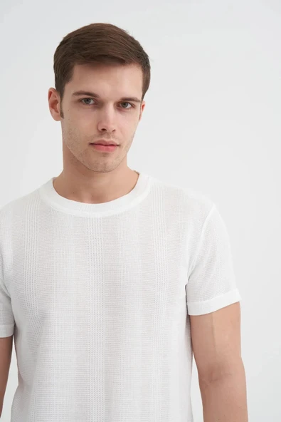 Cazador Slim Fit Bisiklet Yaka Örme Düz Tişört - Resim 3