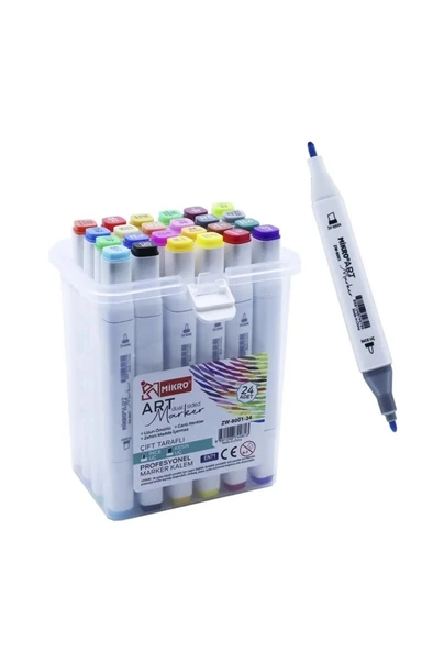 Mikro Çift Uçlu Fosforlu Kalem Art Marker 24 Renk