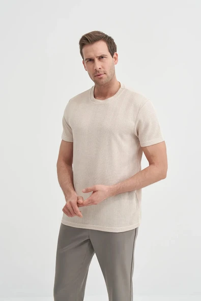 Cazador Slim Fit Bisiklet Yaka Örme Düz Tişört - 3
