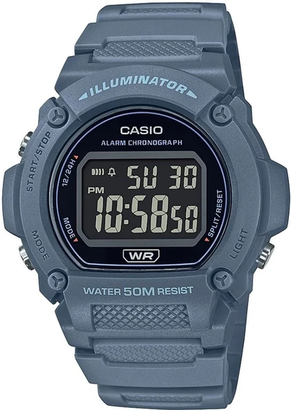 CASIO W-219HC-2BVDF MAVİ SİLİKON KORDON DİJİTAL ERKEK KOL SAATİ