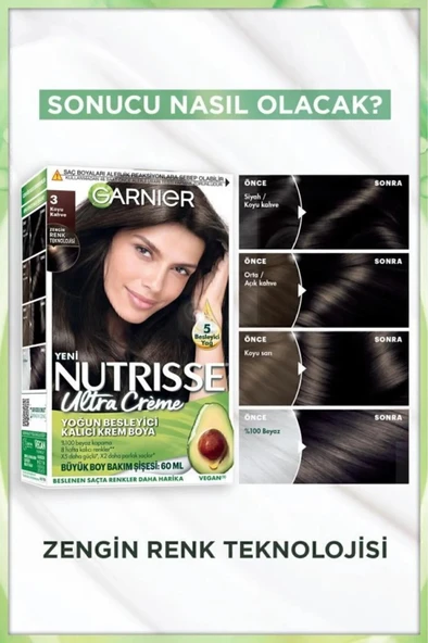 Garnier Nutrisse Yoğun Besleyici Kalıcı Krem Saç Boyası 3 Koyu Kahve - Resim 3
