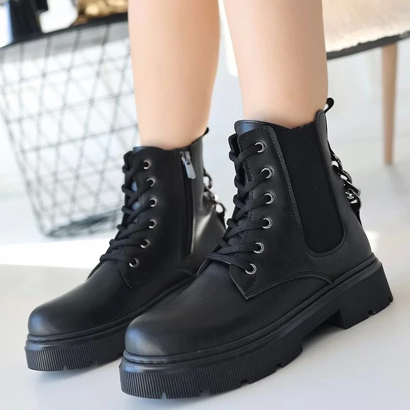 Harte Siyah Cilt Bağcıklı Bot - Resim 4