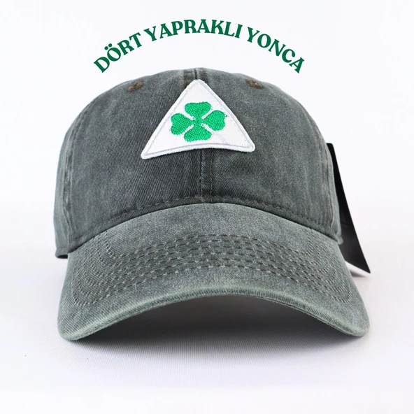 Perlotus Vintage Yıkamalı Pamuk Şapka Dört Yapraklı Yonca Nakışlı Yeşil - 7