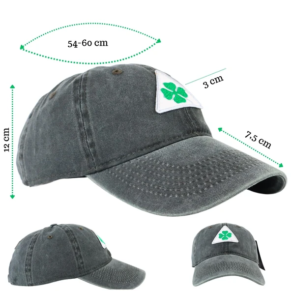 Perlotus Vintage Yıkamalı Pamuk Şapka Dört Yapraklı Yonca Nakışlı Yeşil - 4