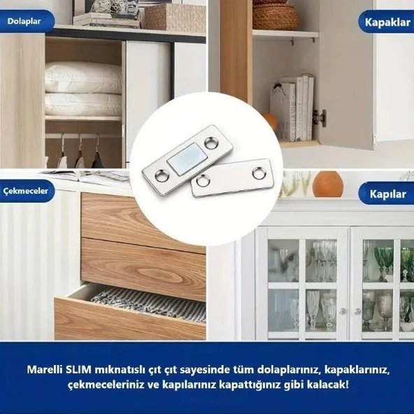 Marelli SLIM mıknatıslı kapak tutucu kapı, çekmece tutucu, çıt çıt 5 adet - 8
