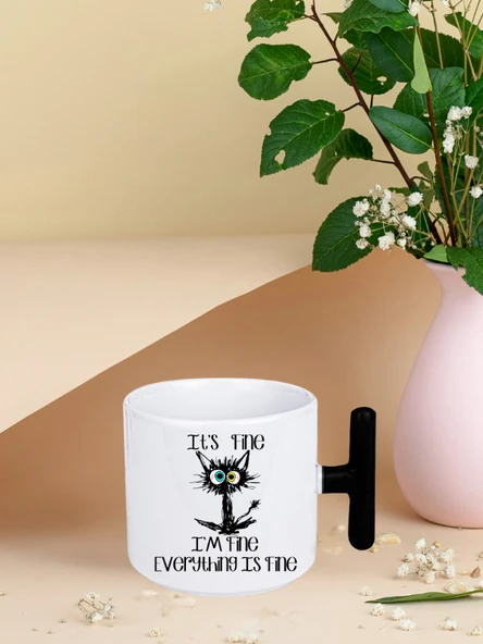 DeepCraft İyiyim Her Şey Yolunda Kedi T Kulplu Kupa Yılbaşı,Sevgililer Günü, Hediyelik Kupa 185ML - 4