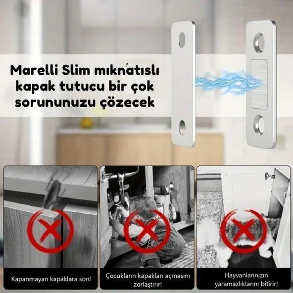 Marelli SLIM mıknatıslı kapak tutucu kapı, çekmece tutucu, çıt çıt 5 adet - 7