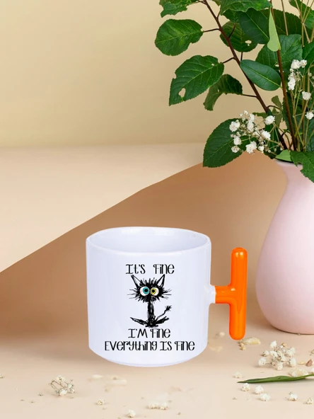 DeepCraft İyiyim Her Şey Yolunda Kedi T Kulplu Kupa Yılbaşı,Sevgililer Günü, Hediyelik Kupa 185ML - 3